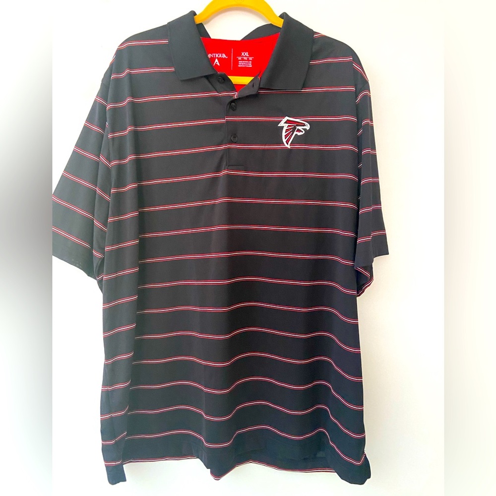 Atlanta Falcons NFL Polo Shirt Mens XXL Antiqua Black,Red,White Stripes